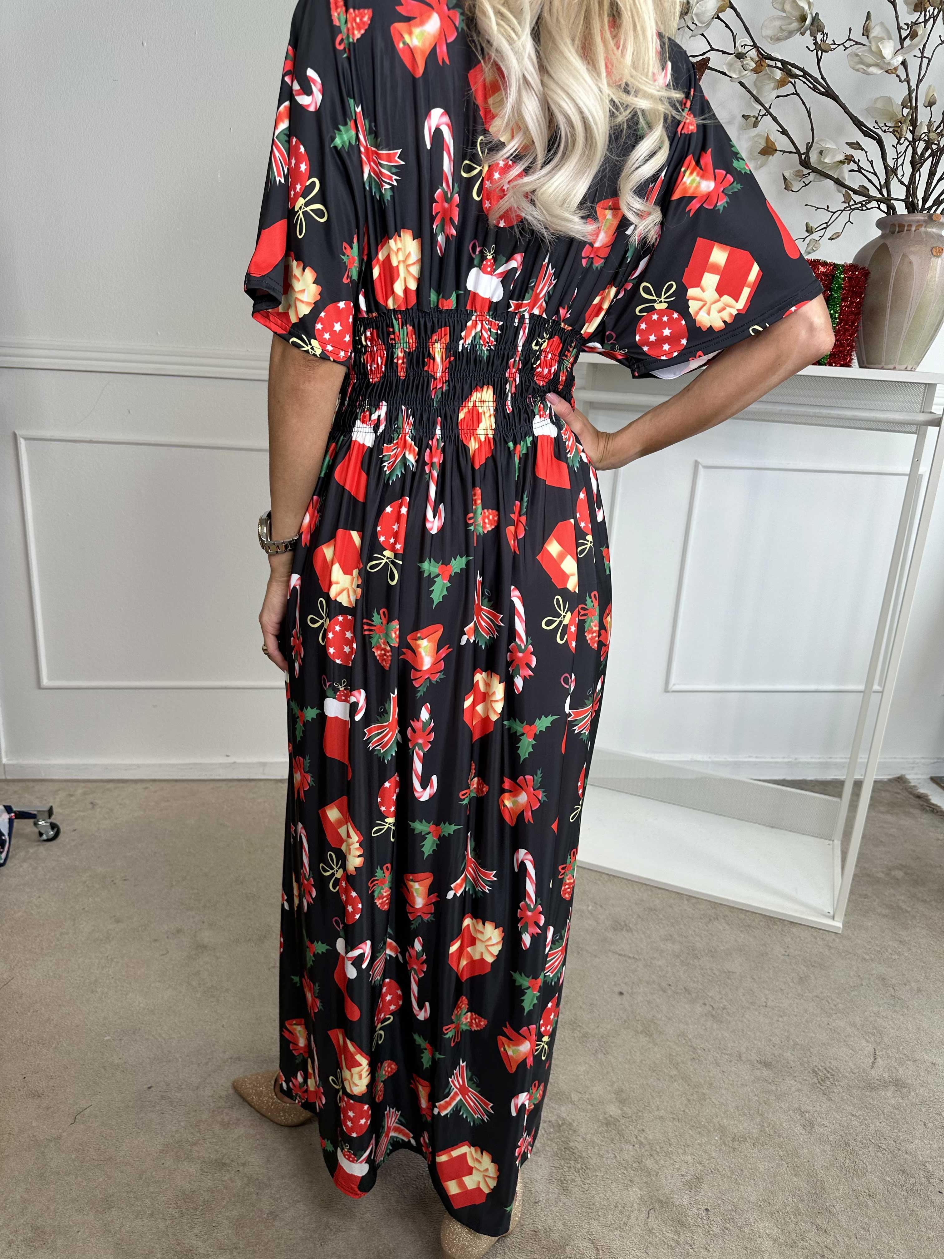 Pams Holiday - Lång klänning med resår och julmotiv